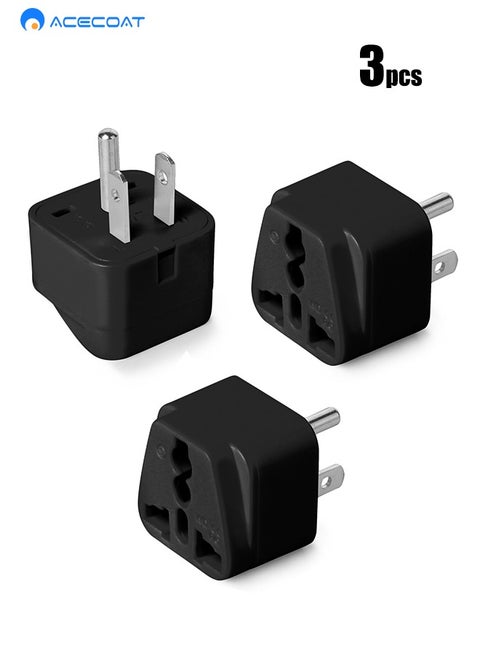 3 PCS World to US Plug Travel Adapter, Multifunctional Universal AU/UK/EU/Europe/Italy to US Power Outlet Conversion for USA/Canada/Japan/Brazil/Philippines/Thailand-CE Certified&RoHS Compliant-Black