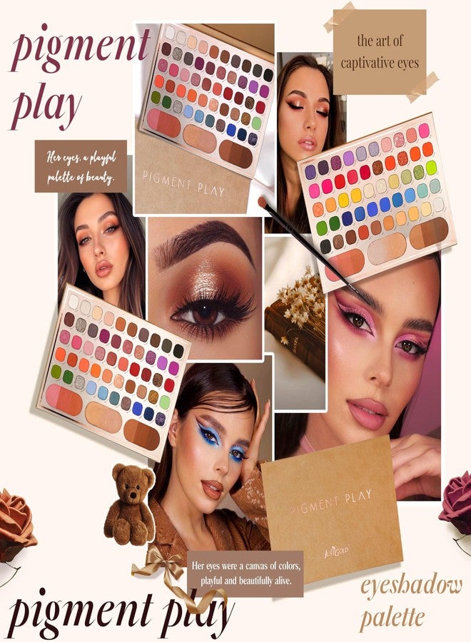 JUST GOLD Justgold Pigment Play Eyeshadow Palette with 59 Vibrant Colors, including Matte and Shimmer Finishes, Offering Richly Pigmented and Blendable Shades for a Flawless Eye Look (#01) - Image 3