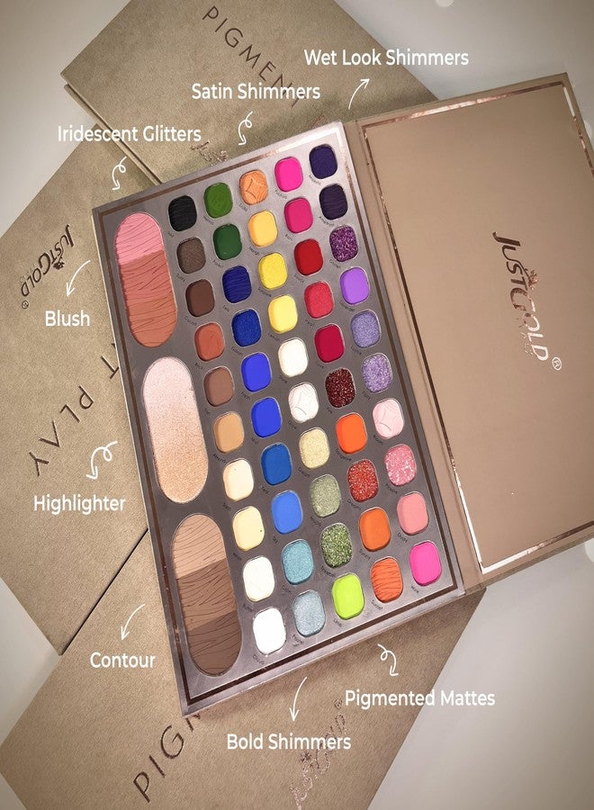 JUST GOLD Justgold Pigment Play Eyeshadow Palette with 59 Vibrant Colors, including Matte and Shimmer Finishes, Offering Richly Pigmented and Blendable Shades for a Flawless Eye Look (#01) - Image 4