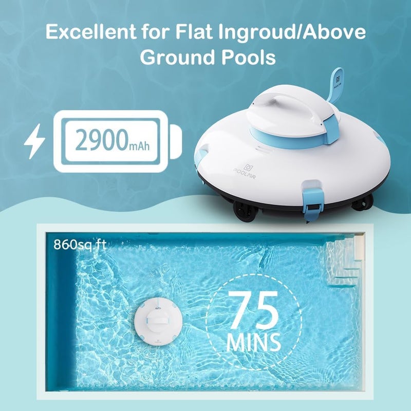 PoolMr Cordless Robotic Pool Cleaner - Above Ground Pool Vacuum - 15Kpa Strong Suction, 52 Ft/Min Speed, Dual-Motor, Self-Parking, Ideal for Flat Swimming Pools, Teal(2025 Version) - Image 3