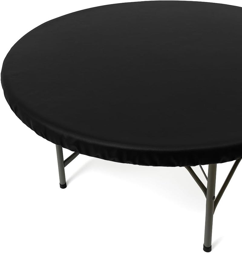 Black Tablecloth Round Fits Tables up to 55" to 60" Inch Large Round Table Cloth Elastic TableCover Wedding Plastic Vinyl Fitted Flannel Backing Holidays Xmas Outdoor Party