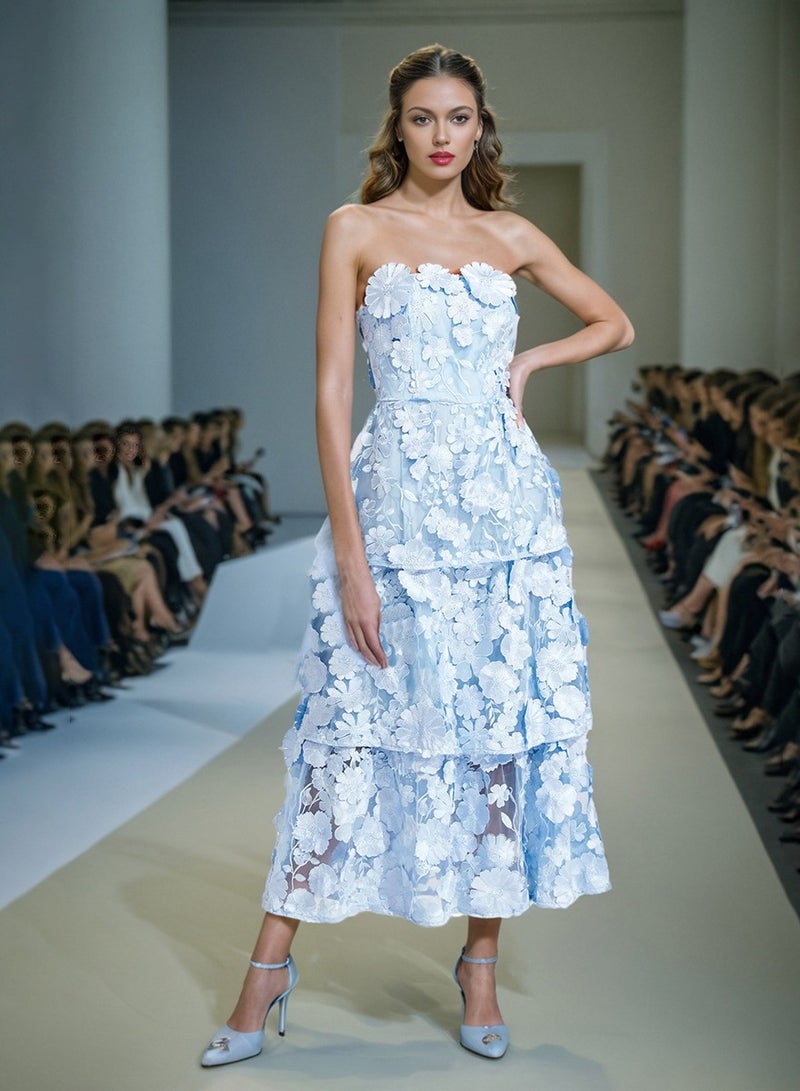 Madam Uniq Floral Strapless Midi Dress - Image 1