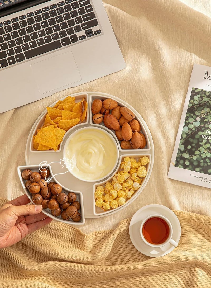 Sweese أطباق تقديم خزفية مقسمة، صينية مخللات، وعاء تقديم للحفلات - مثالية للشيبس والصلصة، الخضار، الحلوى والوجبات الخفيفة، بيضاء - Image 4