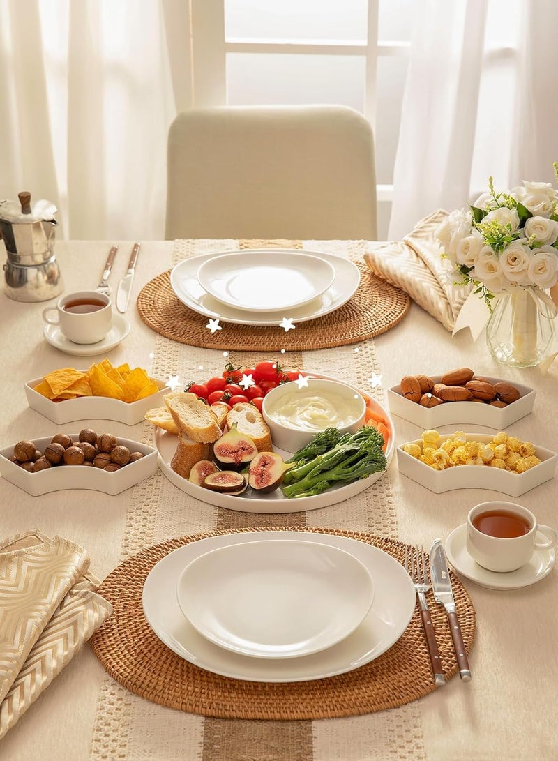 Sweese أطباق تقديم خزفية مقسمة، صينية مخللات، وعاء تقديم للحفلات - مثالية للشيبس والصلصة، الخضار، الحلوى والوجبات الخفيفة، بيضاء - Image 5