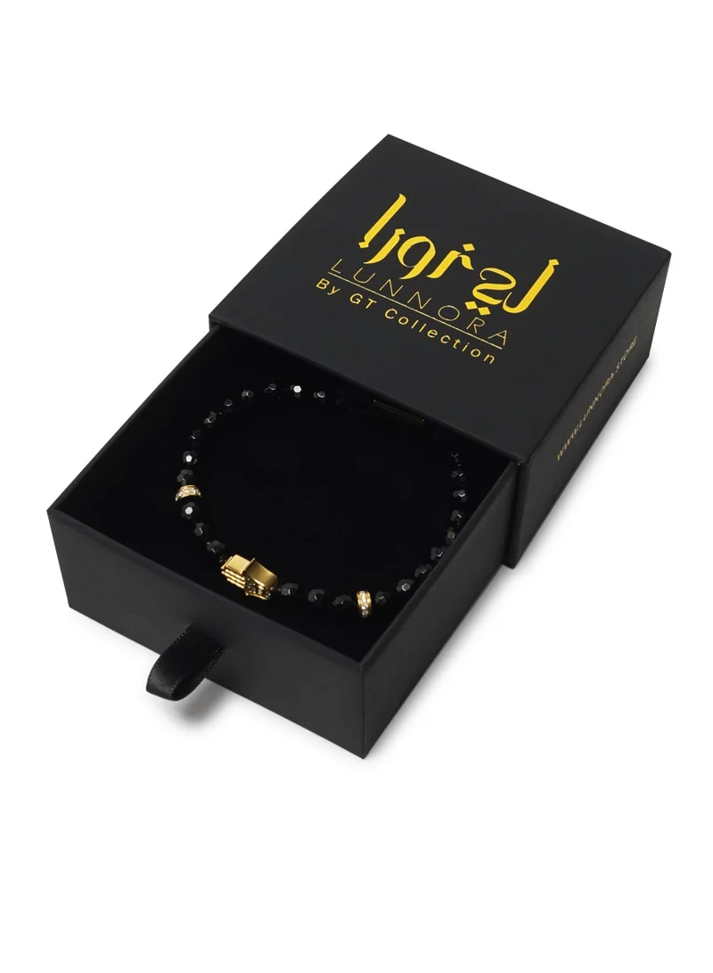 Lunnora Black Onyx Beads Handmade Natural Stone Bead Bracelet – Bracelet for Men, Men’s Bracelet, Gifts for Men, Bracelets for Men – With Golden Hamsa Hand, Adjustable One Size Fits All