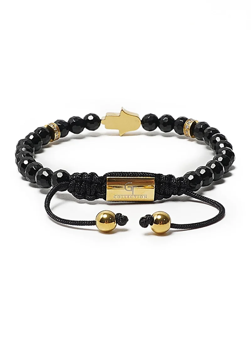 Lunnora Black Onyx Beads Handmade Natural Stone Bead Bracelet – Bracelet for Men, Men’s Bracelet, Gifts for Men, Bracelets for Men – With Golden Hamsa Hand, Adjustable One Size Fits All