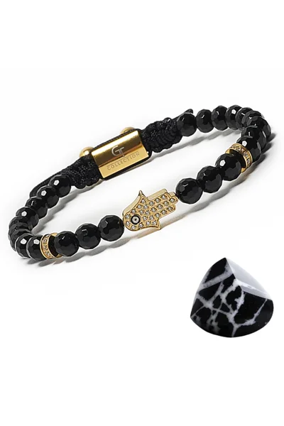 Lunnora Black Onyx Beads Handmade Natural Stone Bead Bracelet – Bracelet for Men, Men’s Bracelet, Gifts for Men, Bracelets for Men – With Golden Hamsa Hand, Adjustable One Size Fits All