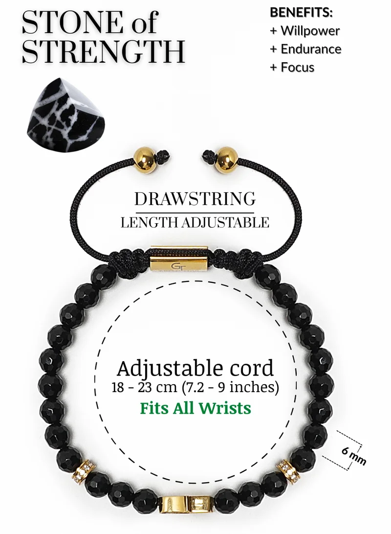 Lunnora Black Onyx Beads Handmade Natural Stone Bead Bracelet – Bracelet for Men, Men’s Bracelet, Gifts for Men, Bracelets for Men – With Golden Hamsa Hand, Adjustable One Size Fits All