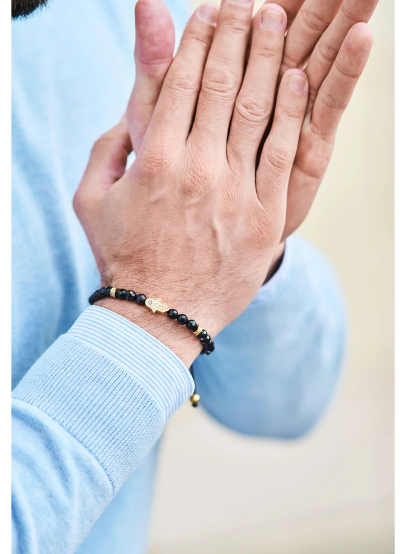 Lunnora Black Onyx Beads Handmade Natural Stone Bead Bracelet – Bracelet for Men, Men’s Bracelet, Gifts for Men, Bracelets for Men – With Golden Hamsa Hand, Adjustable One Size Fits All