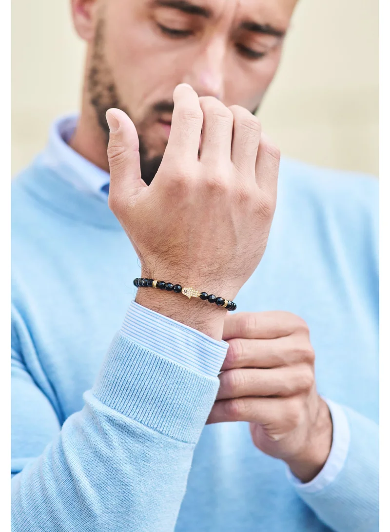 Lunnora Black Onyx Beads Handmade Natural Stone Bead Bracelet – Bracelet for Men, Men’s Bracelet, Gifts for Men, Bracelets for Men – With Golden Hamsa Hand, Adjustable One Size Fits All