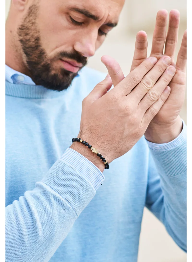 Lunnora Black Onyx Beads Handmade Natural Stone Bead Bracelet – Bracelet for Men, Men’s Bracelet, Gifts for Men, Bracelets for Men – With Golden Hamsa Hand, Adjustable One Size Fits All