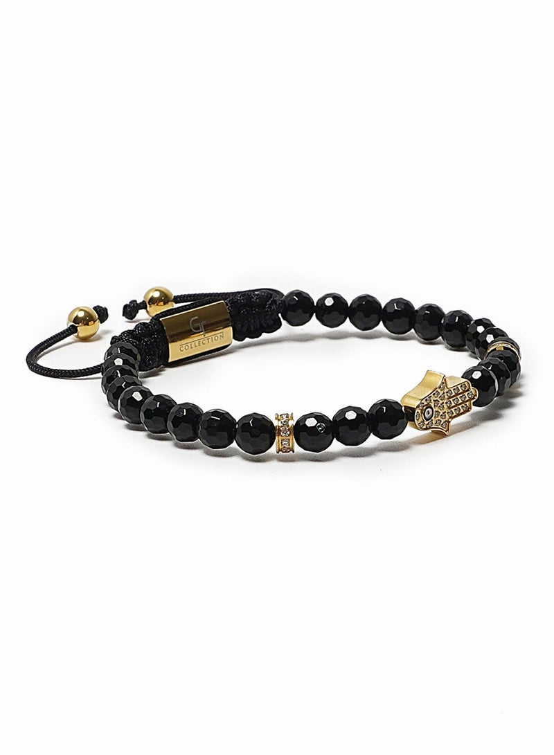 Lunnora Black Onyx Beads Handmade Natural Stone Bead Bracelet – Bracelet for Men, Men’s Bracelet, Gifts for Men, Bracelets for Men – With Golden Hamsa Hand, Adjustable One Size Fits All - Image 5