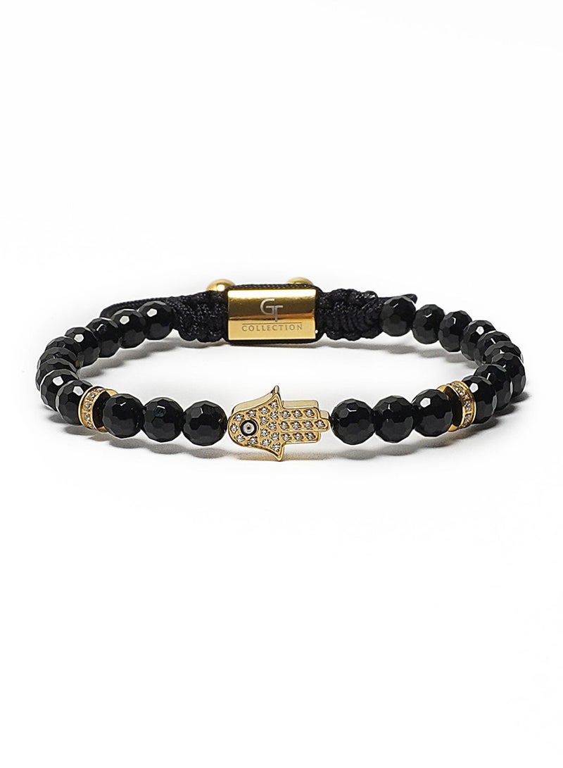 Lunnora Black Onyx Beads Handmade Natural Stone Bead Bracelet – Bracelet for Men, Men’s Bracelet, Gifts for Men, Bracelets for Men – With Golden Hamsa Hand, Adjustable One Size Fits All - Image 3
