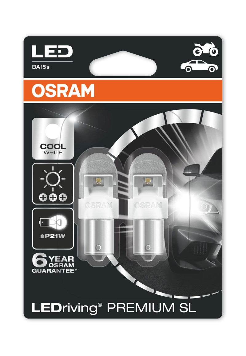 Osram LED 6000K Bulbs Set of Two 12V 2W P21W BA15s LED 7556 retrofit 7556CW-02B - Image 1
