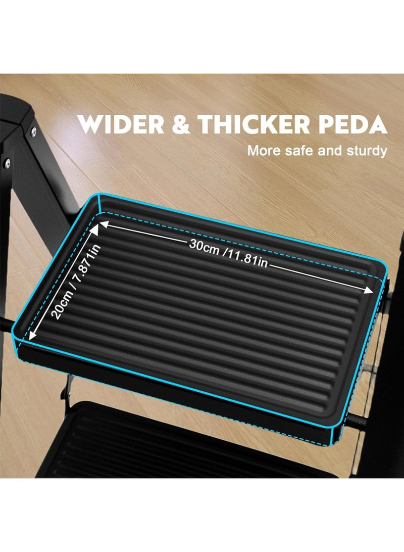 Cady One 2-Step Folding Ladder with Wide Non-Slip Pedal, Portable Lightweight Heavy Duty Steel Ladder with Durable Rubber Base for Stability, Suitable for Indoor and Outdoor Use, Black - Image 4