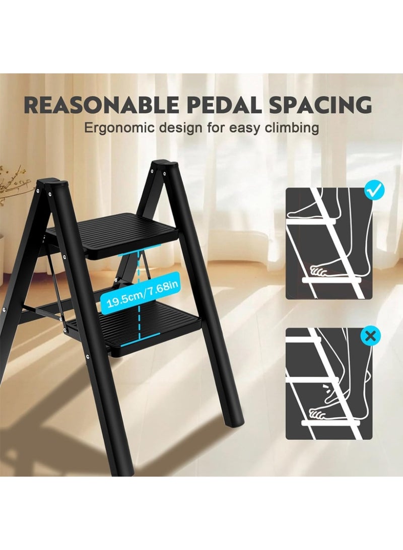 Cady One 2-Step Folding Ladder with Wide Non-Slip Pedal, Portable Lightweight Heavy Duty Steel Ladder with Durable Rubber Base for Stability, Suitable for Indoor and Outdoor Use, Black - Image 5