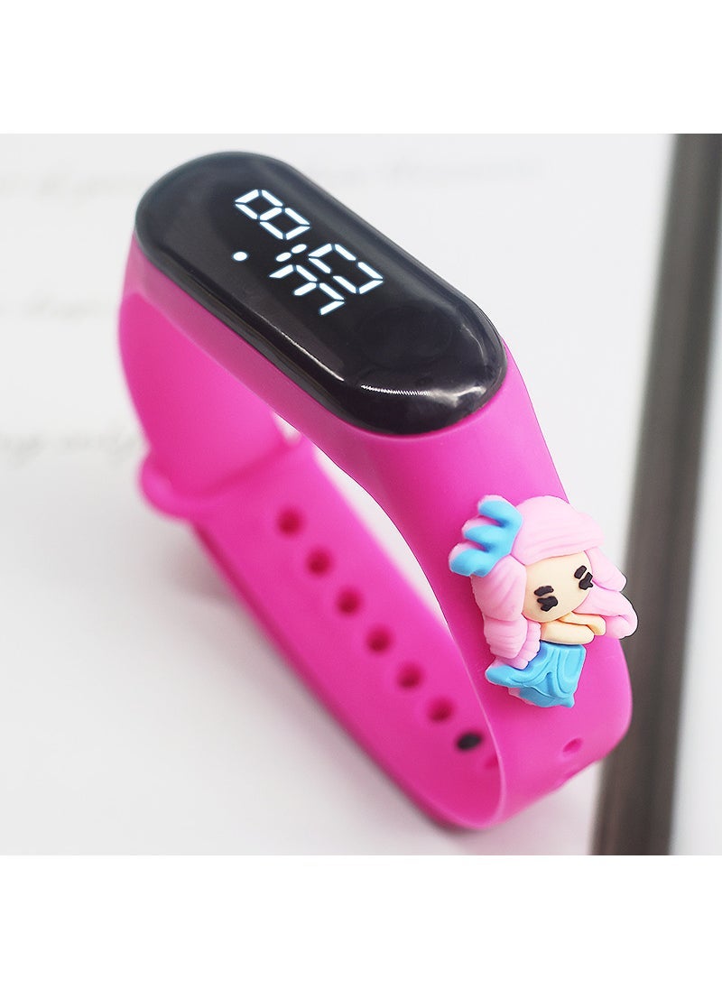 Waterproof cartoon girl boy bracelet electronic watch sports touch student meter 3 doll cute led electronic watch Rose-light blue dress Princess 