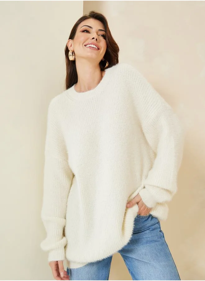 Styli Oversized Longline Fuzzy Yarn Sweater
