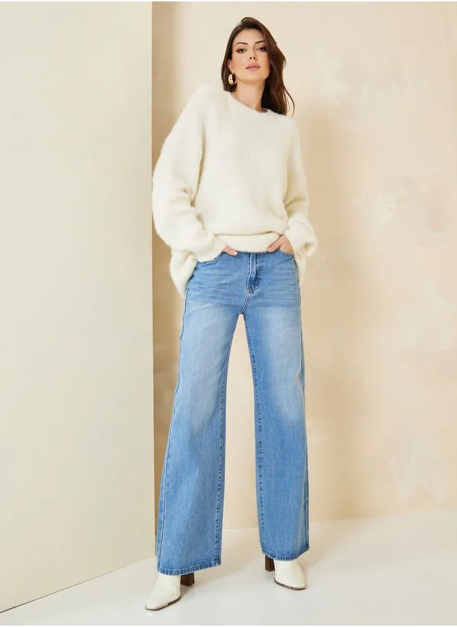 Styli Oversized Longline Fuzzy Yarn Sweater