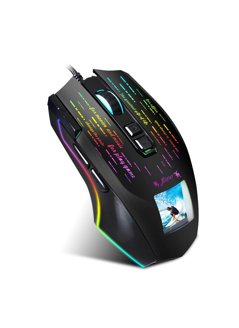 ماوس ألعاب سلكي J500 USB ماوس ألعاب RGB مع شاشة عرض ستة DPI قابلة للتعديل لأجهزة الكمبيوتر المحمول المكتبية  - Image 1