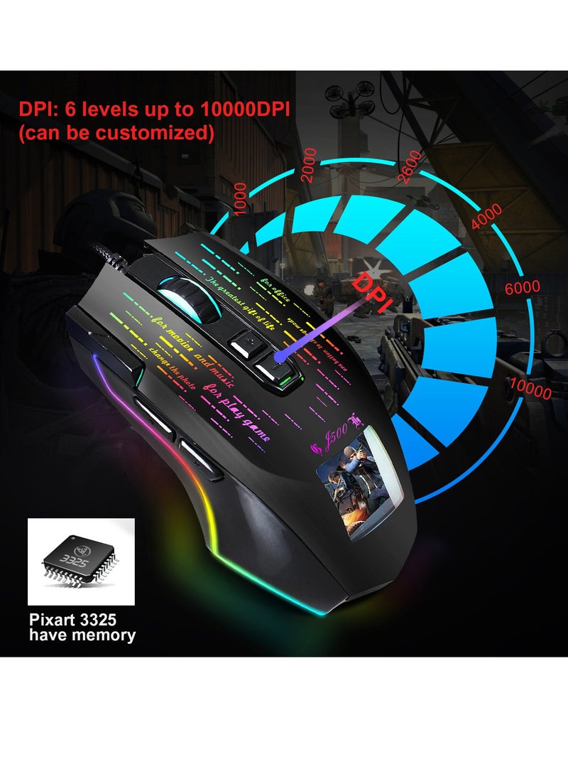 ماوس ألعاب سلكي J500 USB ماوس ألعاب RGB مع شاشة عرض ستة DPI قابلة للتعديل لأجهزة الكمبيوتر المحمول المكتبية  - Image 3