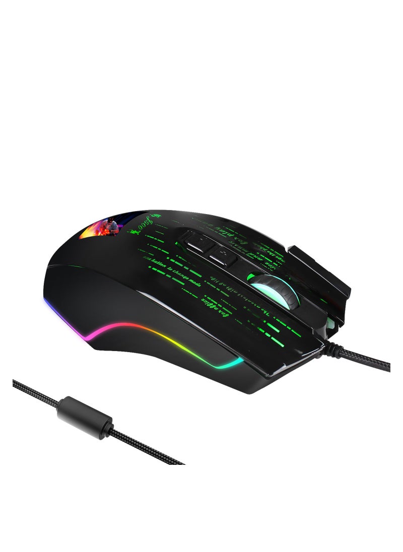 ماوس ألعاب سلكي J500 USB ماوس ألعاب RGB مع شاشة عرض ستة DPI قابلة للتعديل لأجهزة الكمبيوتر المحمول المكتبية  - Image 2