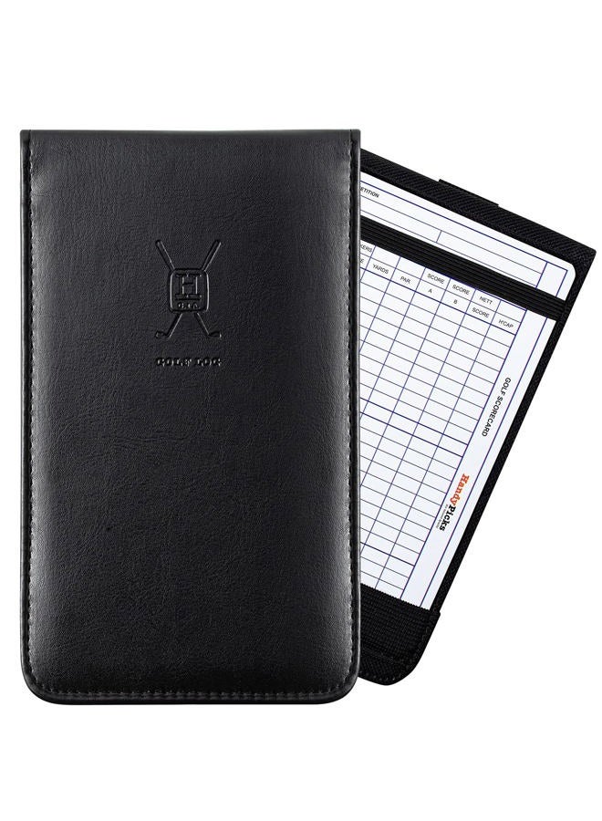 Handy Picks Leather Golf Scorecard Holder | Yardage Book Cover | Scorecard n Pencil Included | Black - Image 1