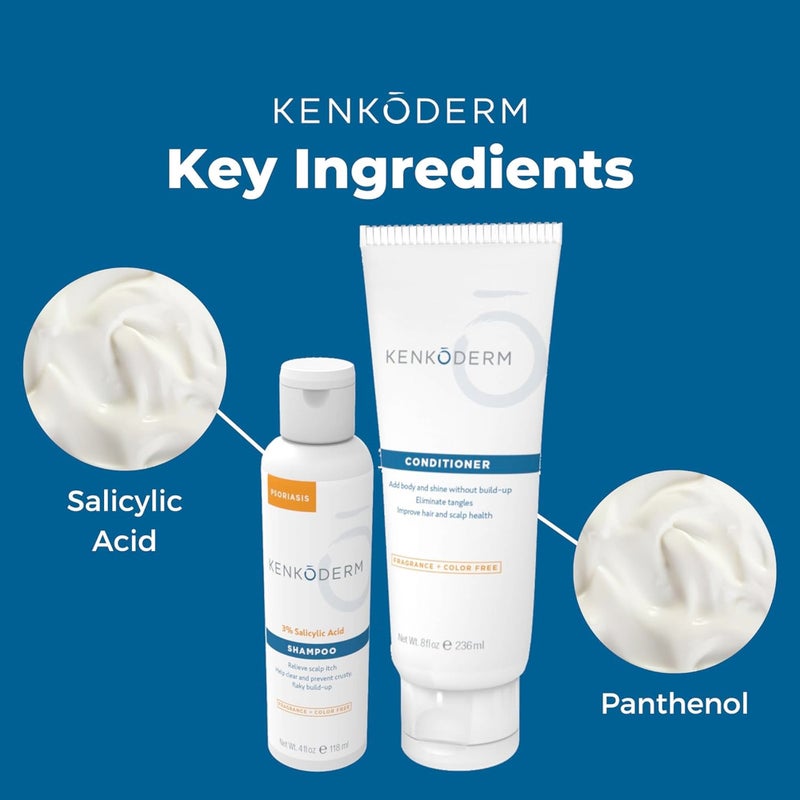Kenkoderm Psoriasis Shampoo - 3 Percent Salicylic Acid Formula, Anti-Dandruff Cleanser for Itchy or Dry Hair & Scalp, Color & Fragrance Free, 4 Fluid Ounce - Image 3