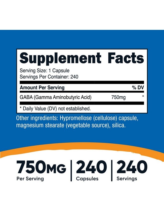 Nutricost GABA (Gamma Aminobutyric Acid) 750mg, 240 Capsules, 240 Servings - Non-GMO, Gluten Free - Image 2