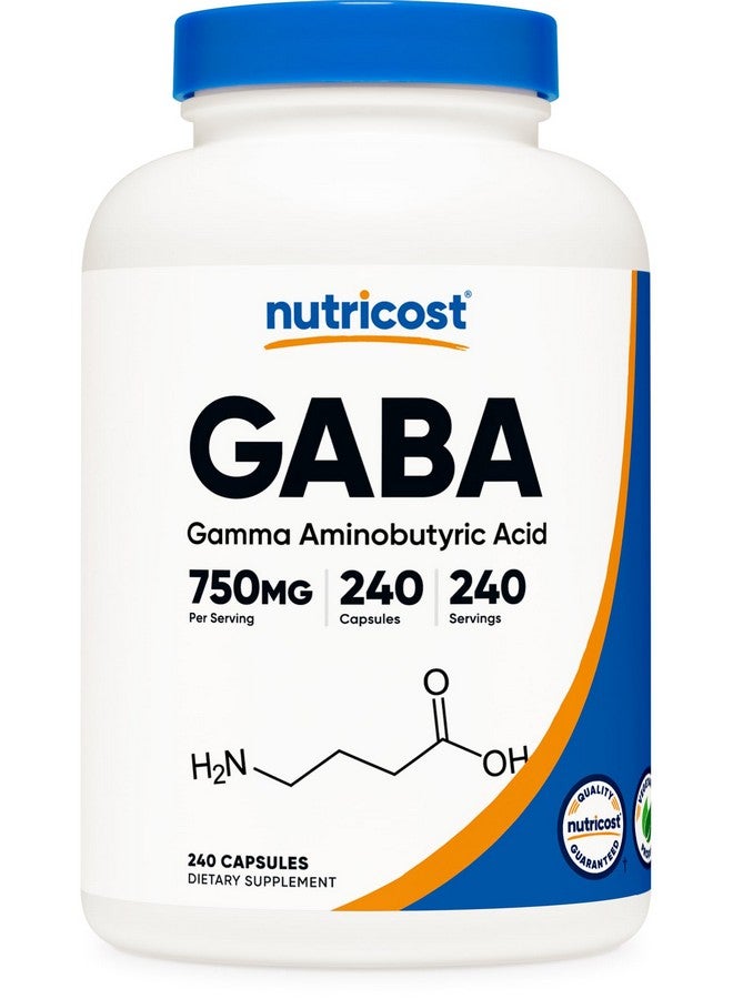 Nutricost GABA (Gamma Aminobutyric Acid) 750mg, 240 Capsules, 240 Servings - Non-GMO, Gluten Free - Image 1