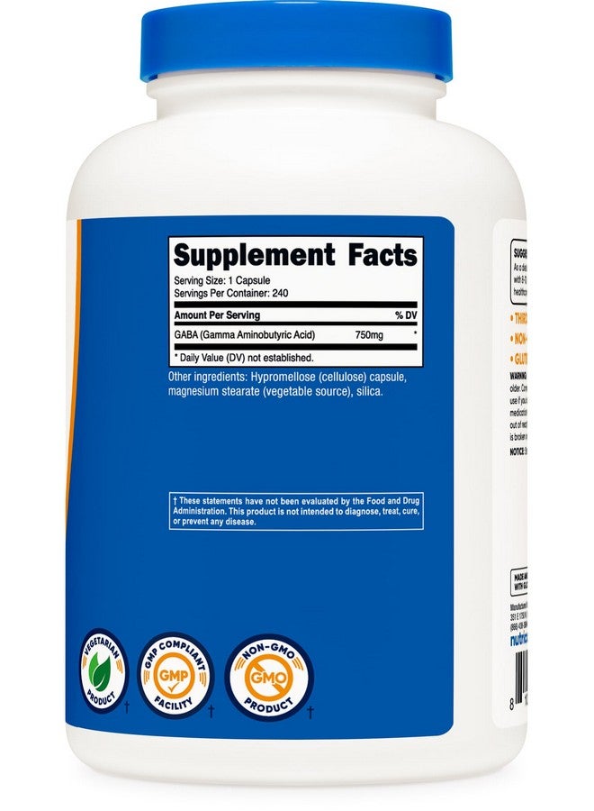 Nutricost GABA (Gamma Aminobutyric Acid) 750mg, 240 Capsules, 240 Servings - Non-GMO, Gluten Free - Image 5