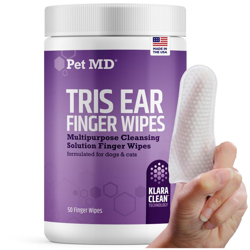 Pet MD Tris Ear Finger Wipes for Dogs & Cats - Multipurpose Cleansing Solution Cat Ear Wipes & Puppy Ear Cleaner - Pet Safe Cleaner to Clean and Remove Debris - 50ct - Image 1