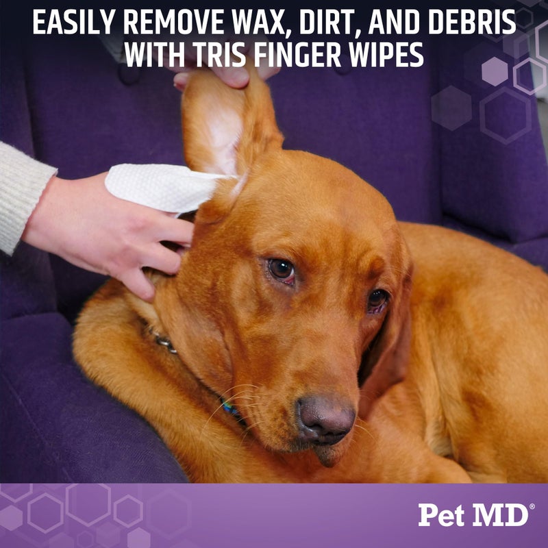 Pet MD Tris Ear Finger Wipes for Dogs & Cats - Multipurpose Cleansing Solution Cat Ear Wipes & Puppy Ear Cleaner - Pet Safe Cleaner to Clean and Remove Debris - 50ct - Image 2