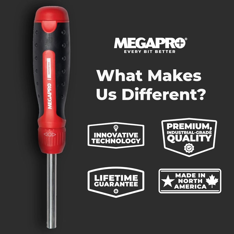 Megapro 13-in-1 Ratcheting Screwdriver with Pullout Bit Cartridge, Red, 1/4 Inch - Image 5