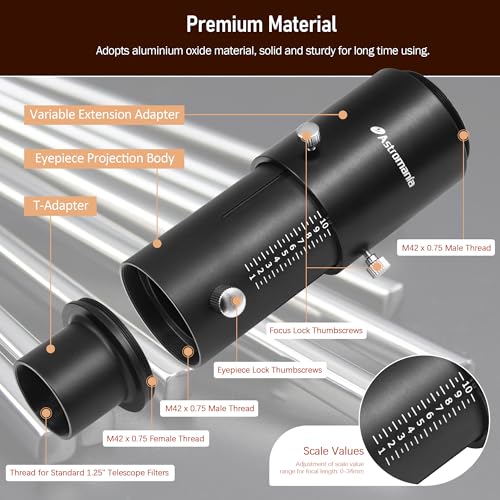 Astromania Upgrated Telescope Camera Adapter - Variable Projection Adapter 1.25 inch Extension Tube Kit for Prime Focus and Eyepiece Projection Astrophotography with Refractors or Reflector Telescopes - Image 2