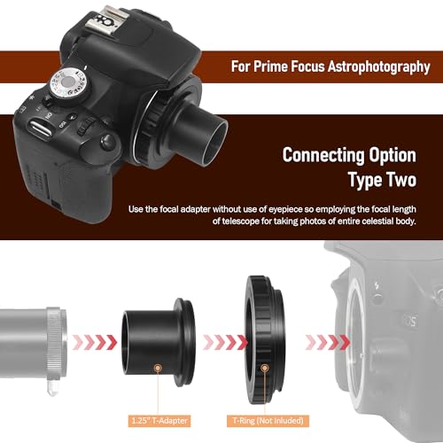 Astromania Upgrated Telescope Camera Adapter - Variable Projection Adapter 1.25 inch Extension Tube Kit for Prime Focus and Eyepiece Projection Astrophotography with Refractors or Reflector Telescopes - Image 4