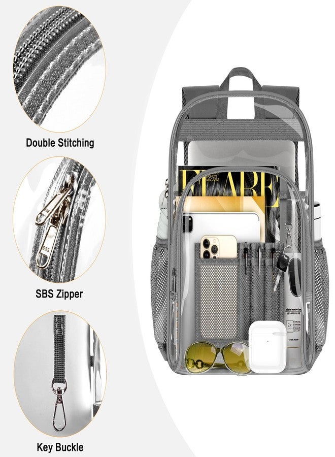 PAMANO Clear Backpack, Heavy Duty Transparent Backpack with Reinforced Bottom See Through for College, Travel, Workplace Security, Gray - Image 3