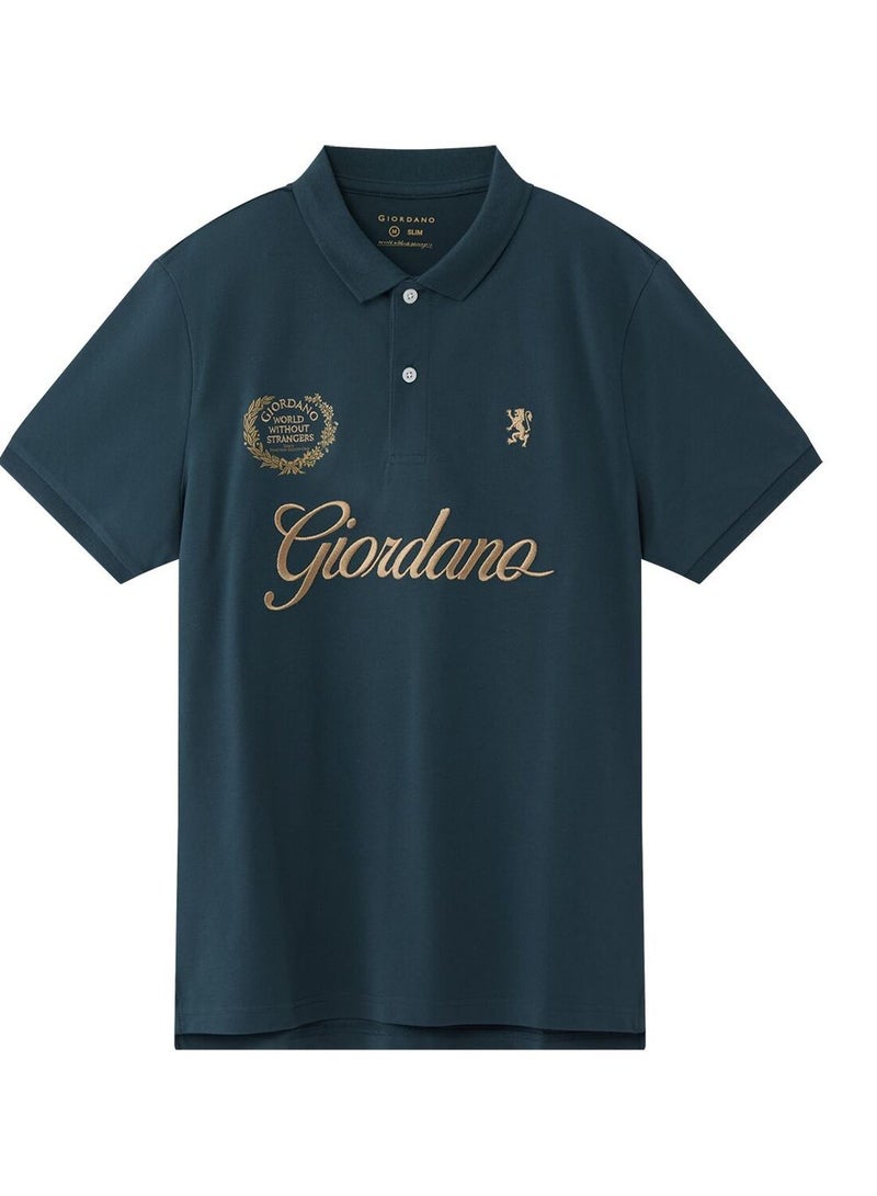 GIORDANO Men's Slim Fit Short Sleeve Polo with Embroidery - Image 1