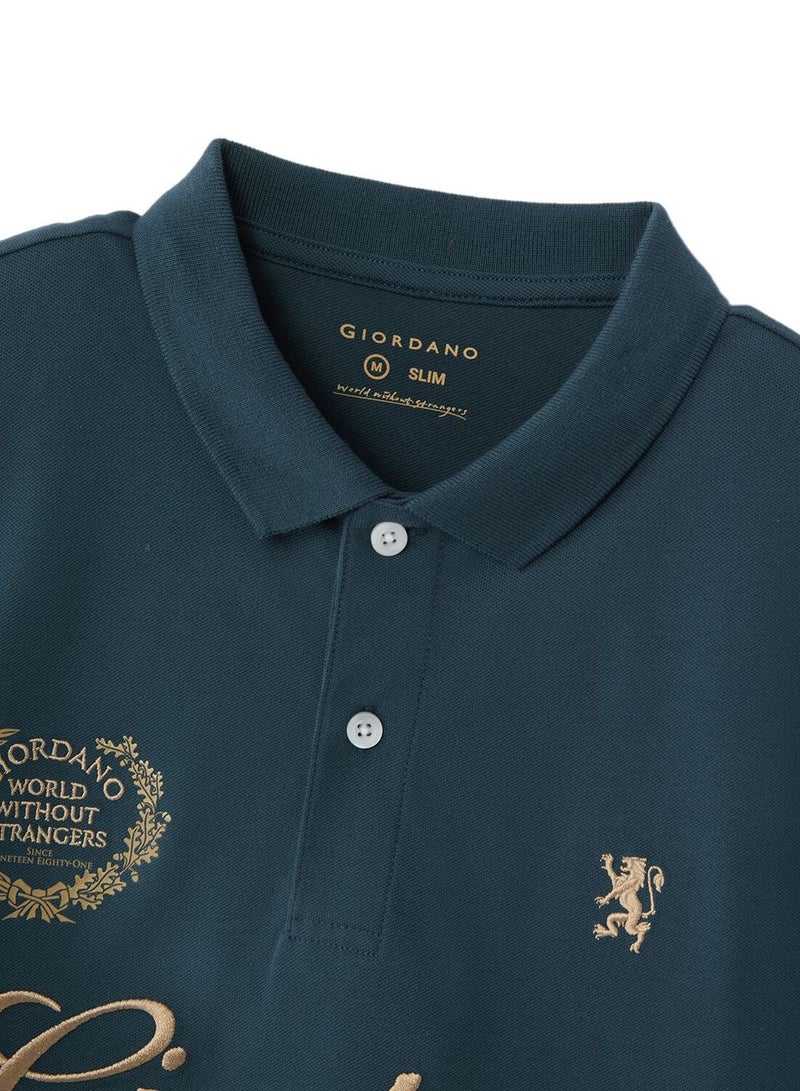 GIORDANO Men's Slim Fit Short Sleeve Polo with Embroidery - Image 3