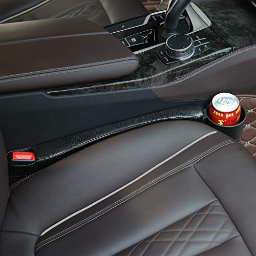 Supin 2 prices Car Seat Gap Filler Pad PU Leather Console Side Pocket Organizer and one cup for Cellphone Wallet Coin Key (Black) - Image 4