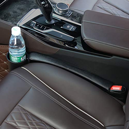 Supin 2 prices Car Seat Gap Filler Pad PU Leather Console Side Pocket Organizer and one cup for Cellphone Wallet Coin Key (Black) - Image 3