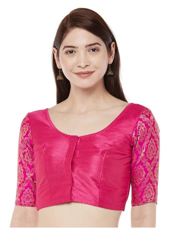 Studio Shringaar Women's Brocade Sleeves Saree Blouse(Pink, 42) - Image 1