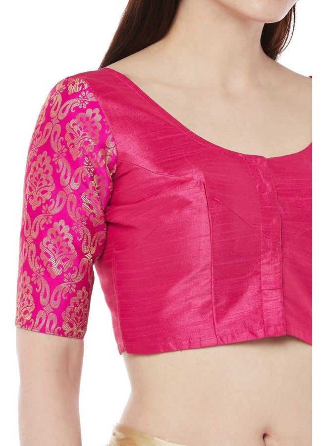 Studio Shringaar Women's Brocade Sleeves Saree Blouse(Pink, 42) - Image 4