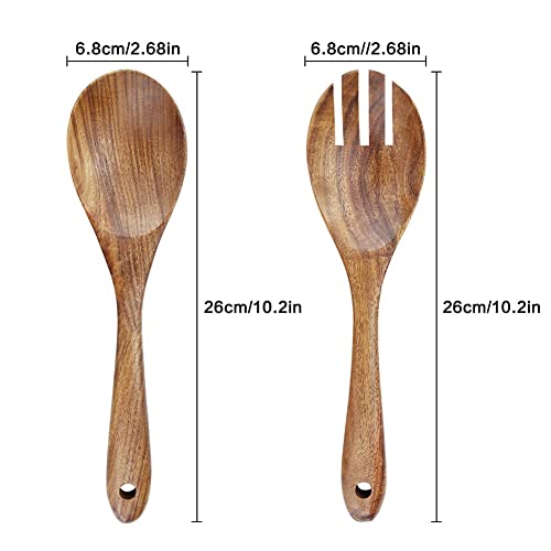 AYFDISHS Wooden Salad Servers, 10.2" Acacia Wood Salad Fork & Spoon for Serving, Olive Wood Salad Serving Utensils Set of 2, Teak Salad Tongs for Kitchen - Image 3