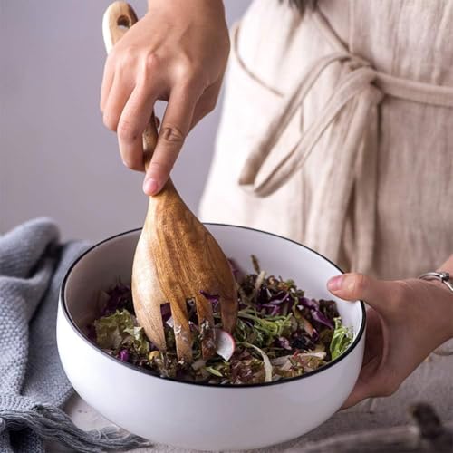 AYFDISHS Wooden Salad Servers, 10.2" Acacia Wood Salad Fork & Spoon for Serving, Olive Wood Salad Serving Utensils Set of 2, Teak Salad Tongs for Kitchen - Image 2