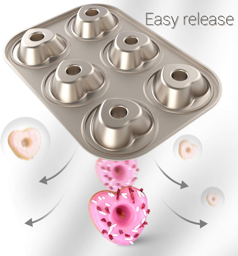 Beasea Heart Shape Donut Pan, 2 Pack Donut Baking Pan Non Stick Donut Mold Carbon Steel Doughnut Bakeware Donut Cake Pan Baking Tray for Oven Baking - Image 4