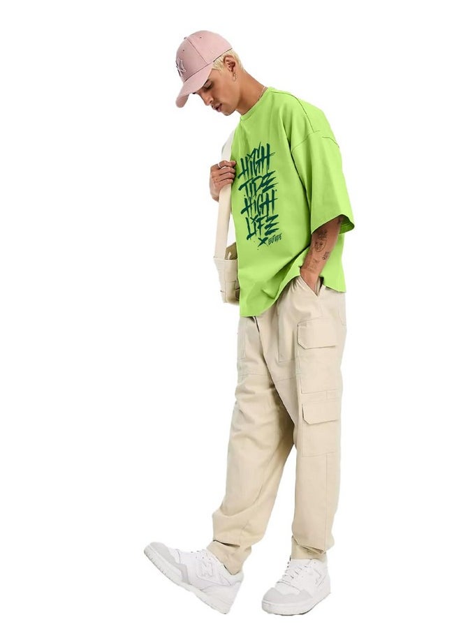 LEOTUDE - LEOTUDE Men's Oversized Half Sleeve Round Neck T Shirt (FS49_HIGH_NN_P_Neon Green_2XL) - Image 1