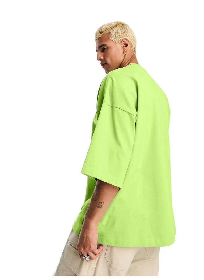 LEOTUDE - LEOTUDE Men's Oversized Half Sleeve Round Neck T Shirt (FS49_HIGH_NN_P_Neon Green_2XL) - Image 1