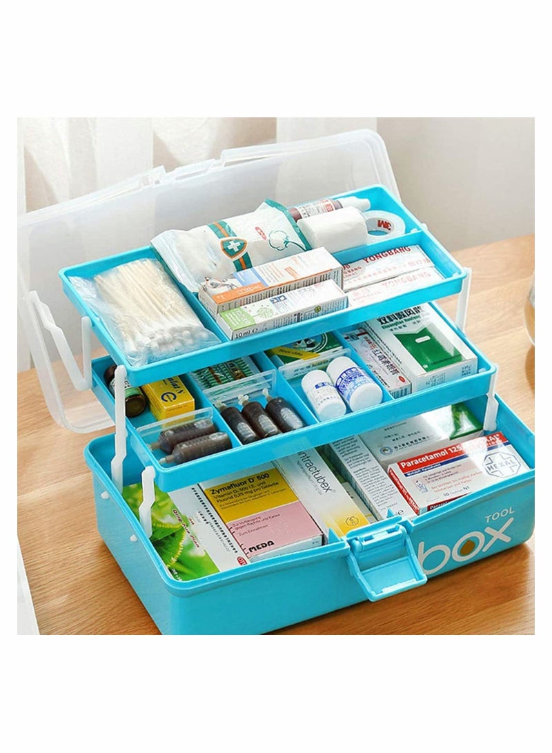 NIBEMINENT Medicine Box, Plastic 3 Layer Family First Aid Case Storage Organizer, Divided for Tool Holder Home Office Car Workplace Travel (Sky-blue) - Image 3