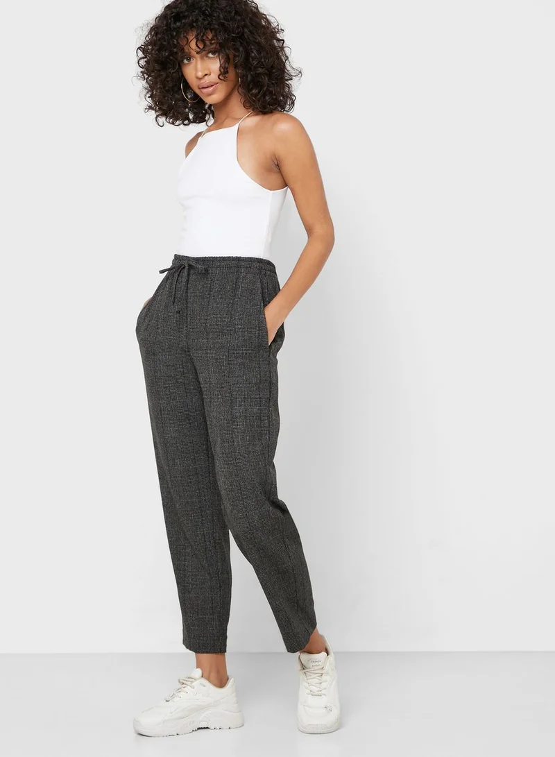 MANGO Tie Waist Ankle Grazer Checked Pants